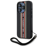 Karl Lagerfeld Saffiano Athleisure Stripes Cord iPhone 15 Pro Case - Red