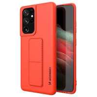Wozinsky Kickstand Case Silicone Stand Cover for Samsung Galaxy S21 Ultra 5G Red