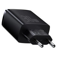 Baseus Compact fast charger 2x USB / USB Type C 30W 3A Power Delivery Quick Charge black (CCXJ-E01)