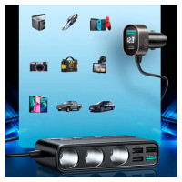 Joyroom JR-CL06 9in1 car charger 154W 5x USB-A / USB-C / 3x cigarette lighter socket PD QC PPS - black