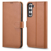 Icarer Haitang Leather Wallet Case Leather Case for Samsung Galaxy S22 + (S22 Plus) Wallet Housing Cover Brown (AKSM05BN)