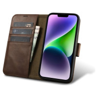 Icarer Oil Wax Wallet Case 2in1 Case iPhone 14 Leather Flip Cover Anti-RFID Brown (WMI14220721-BN)