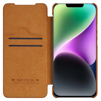 Nillkin Qin Leather Pro Case iPhone 14 Plus Camera Cover Holster Cover Flip Case Brown