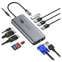 Choetech multifunctional HUB with display 12in1 USB-C to USB-C / USB-A / HDMI / VGA / AUX / SD / TF gray (HUB-M26)