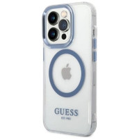 Guess Metal Outline MagSafe case for iPhone 14 Pro - blue