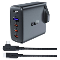 Acefast Fast charger GaN UK 100W Power Delivery 3x USB C 1x USB - black