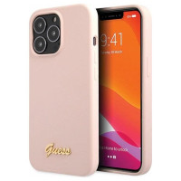 Guess GUHCP13XLSLMGLP iPhone 13 Pro Max 6.7" light pink/light pink hardcase Silicone Script Gold Logo
