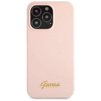 Guess GUHCP13XLSLMGLP iPhone 13 Pro Max 6.7" light pink/light pink hardcase Silicone Script Gold Logo