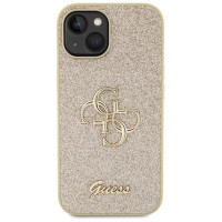 Guess Glitter Script Big 4G iPhone 15 Case - Gold