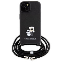 Karl Lagerfeld Crossbody Saffiano Metal Pin Karl & Choupette case for iPhone 15 Plus - black