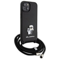 Karl Lagerfeld Crossbody Saffiano Metal Pin Karl & Choupette case for iPhone 15 Plus - black