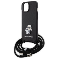 Karl Lagerfeld Crossbody Saffiano Metal Pin Karl & Choupette case for iPhone 15 Plus - black