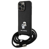 Karl Lagerfeld Crossbody Saffiano Metal Pin Karl & Choupette Case for iPhone 15 Pro Max - Black