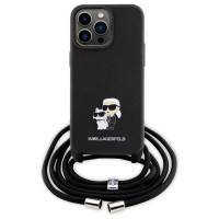 Karl Lagerfeld Crossbody Saffiano Metal Pin Karl & Choupette Case for iPhone 15 Pro Max - Black