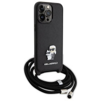 Karl Lagerfeld Crossbody Saffiano Metal Pin Karl & Choupette Case for iPhone 15 Pro Max - Black