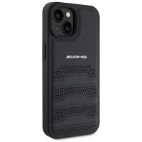 Mercedes AMG Leather Debossed Lines case for iPhone 15 Plus - black