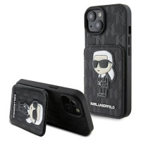 Karl Lagerfeld Saffiano Cardslots and Stand Monogram Ikonik Patch case for iPhone 15 - black