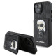 Karl Lagerfeld Saffiano Cardslots and Stand Monogram Ikonik Patch case for iPhone 15 - black
