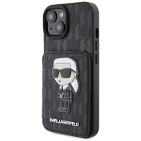 Karl Lagerfeld Saffiano Cardslots and Stand Monogram Ikonik Patch case for iPhone 15 - black