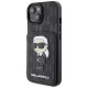 Karl Lagerfeld Saffiano Cardslots and Stand Monogram Ikonik Patch case for iPhone 15 - black