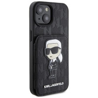 Karl Lagerfeld Saffiano Cardslots and Stand Monogram Ikonik Patch case for iPhone 15 - black
