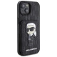 Karl Lagerfeld Saffiano Cardslots and Stand Monogram Ikonik Patch case for iPhone 15 - black