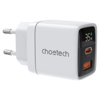Choetech PD6052 USB-C USB-A PD 35W GaN wall charger with display - white