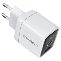 Choetech PD6052 USB-C USB-A PD 35W GaN wall charger with display - white