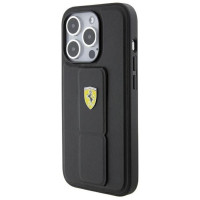Ferrari Grip Stand Metal Logo case for iPhone 15 Pro Max - black