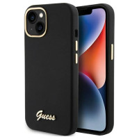 Guess Silicone Script Metal Logo & Frame case for iPhone 15 - black