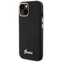 Guess Silicone Script Metal Logo & Frame case for iPhone 15 - black