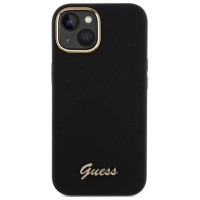 Guess Silicone Script Metal Logo & Frame case for iPhone 15 - black