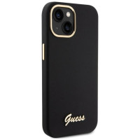 Guess Silicone Script Metal Logo & Frame case for iPhone 15 - black