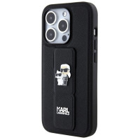 Karl Lagerfeld Gripstand Saffiano Karl&Choupette Pins case for iPhone 14 Pro - black