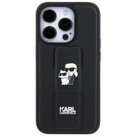 Karl Lagerfeld Gripstand Saffiano Karl&Choupette Pins case for iPhone 14 Pro - black