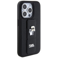 Karl Lagerfeld Gripstand Saffiano Karl&Choupette Pins case for iPhone 14 Pro - black