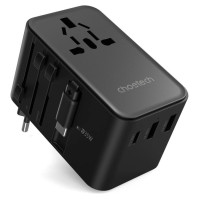 Choetech PD5020 35W EU/US/AUS/UK Travel Adapter with Built-in USB-C Cable - Black