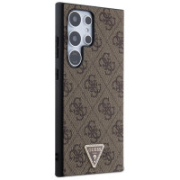 Guess Grip Stand 4G Triangle Strass Case for Samsung Galaxy S24 Ultra - Brown