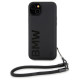 BMW Signature Leather Wordmark Cord Case for iPhone 15/14/13 - Black