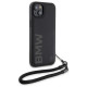 BMW Signature Leather Wordmark Cord Case for iPhone 15/14/13 - Black