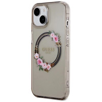 Guess IML Flowers Wreath MagSafe case for iPhone 15 / 14 / 13 - black