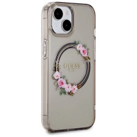 Guess IML Flowers Wreath MagSafe case for iPhone 15 / 14 / 13 - black