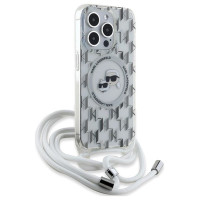 Karl Lagerfeld IML Crossbody Monogram Karl & Choupette Head MagSafe Case for iPhone 15 Pro Max - Transparent