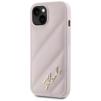 Karl Lagerfeld Diagonal Quilted Script case for iPhone 15 Plus / 14 Plus - pink