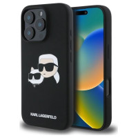 Karl Lagerfeld Silicone Case Heads Print MagSafe for iPhone 16 Pro - Black