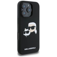 Karl Lagerfeld Silicone Case Heads Print MagSafe for iPhone 16 Pro - Black