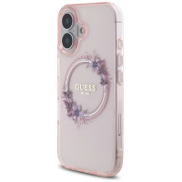Guess IML Flowers Wreath MagSafe iPhone 16 Case - Pink