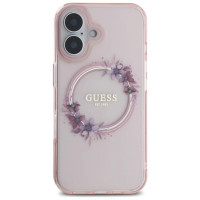 Guess IML Flowers Wreath MagSafe iPhone 16 Case - Pink