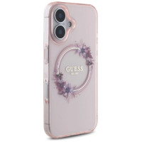 Guess IML Flowers Wreath MagSafe iPhone 16 Case - Pink