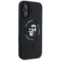Karl Lagerfeld Silicone Karl&Choupette Heads Ring MagSafe Case for iPhone 16 Plus - Black